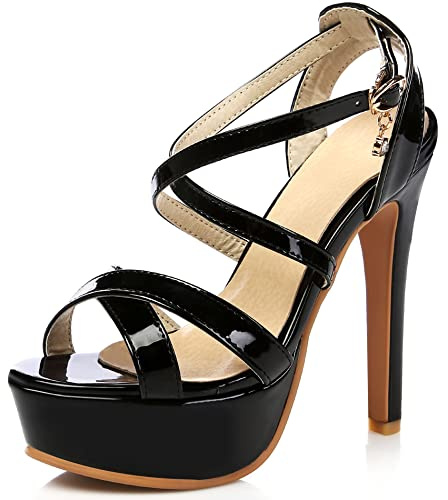 Lroey Reoly Sandali con Tacco Alto Donna, Sandali Punta Aperta Moda Tacco a Spillo Scarpe da Festa con Plateau Fibbia Criss Cross Strap, Numero 31-48