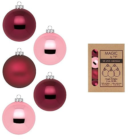Weihnachtskugeln Glas 3cm x 24 Stück in Kartonbox Christbaumkugeln klein Beere rosa Mix Berry Kiss