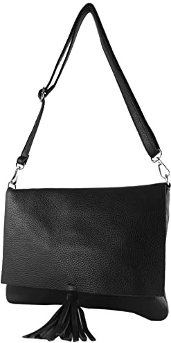 modamoda de - T241 – ital. Pochette en cuir Sac à bandoulière Medium, Noir , M