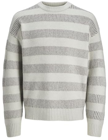 JACK&JONES Jcospace randig stickad crew neck Sn, Högklackade ränder: gargoyle, M