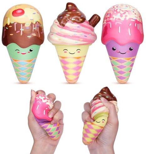 Anboor 3 Stück Squishies, Weiche Kawaii Eiscreme-Squishies Langsam steigend, Lebensmittel-Squishies für Kinder Stressabbau-Lebensmittel-Schaum-Squishies als Partygeschenke