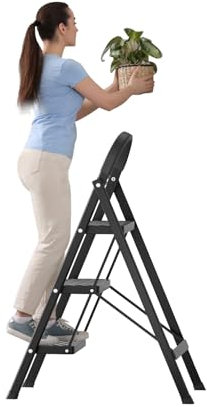 cadciehe Trittleiter, 3 Stufen, zusammenklappbarer Tritthocker, rutschfeste Füße, zusammenklappbare Leiter für Zuhause oder Wohnmobil, Outdoor-Arbeit, strapazierfähig, 150 kg Tragkraft, 1 Set