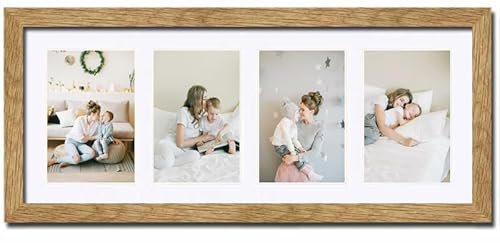 Genérico Marco Natural múltiple con paspartú para collage de 4 fotos de 15x20 centímetros (Marco Natural Paspartú Blanco)