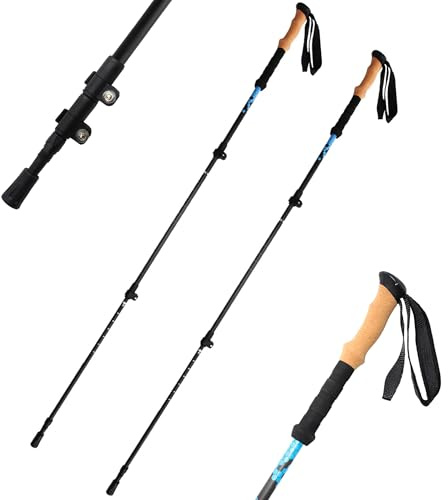 OKHEALING vandringsstavar i kolfiber (1 par), justerbar längd 105–135 cm, vandringsstavar med korkhandtag, lämplig för bergsklättring, vandring, längdskidåkning