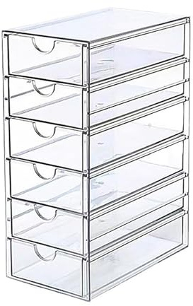 Plcnn Tiroirs de Rangement de Bureau en Acrylique à 5 Niveaux, Organisateur en Plastique, Organisateur de Maquillage Transparent, Petit Bac de Rangement, Tiroirs de Rangement (Six