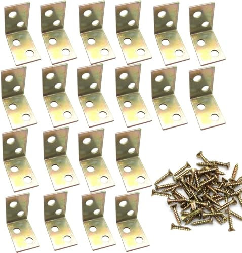 DITK-U 20 pcs Angle Connector Yellow Galvanised Angle Brackets Shelf Support with Screws Used for The Installation of Shelf Support(25 x 25X15 mm)