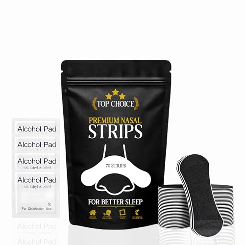 TopChoice Nasal Strips for Comfortable Breathing During Sleep & Rest, Drug-Free Nose Strips, 70 Count + 4 Alcohol Prep Wipes – Proudly USA Brand