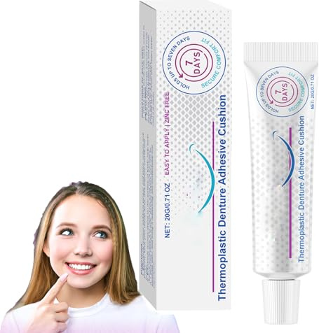 Denture Adhesives Cream,Dental Glue for False Teeth,Strong Hold Thermoplastic Adhesive Gel for Refitting & Tightening,Zinc-Free,Flavour Free,All Day Protection for Full/Partial Dentures