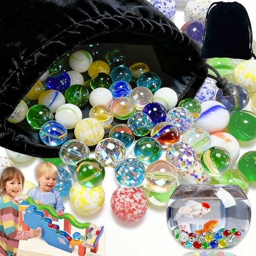 Benaton 100 Pezzi Biglie di vetro 16 mm per artigianato, Biglie di Vetro Colorate per Bambini per la Giocattoli, biglie decorative per giochi di marmo(con Borsa coulisse)