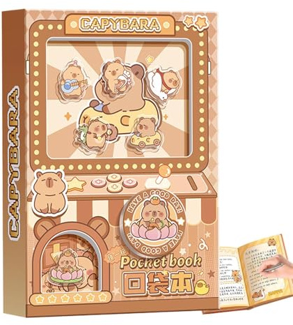 Mini Diario Capibara - Quaderno tascabile Gachapon per divertirsi scrivendo | Pagine di carta con design a fumetti, cancelleria antistress, materiale scolastico per bambini, premi di viaggio per l'uff