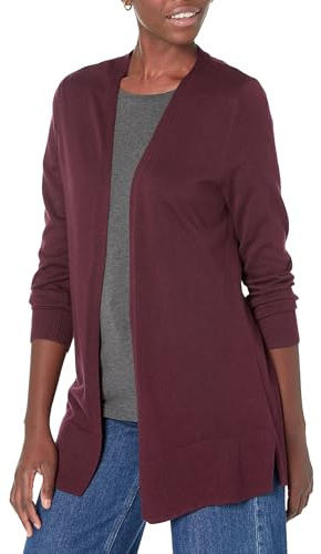 Amazon Essentials Women's Lightweight Long-Sleeve Open-Front Long Cardigan Sweater, Regular Fit, Burgundy, Small