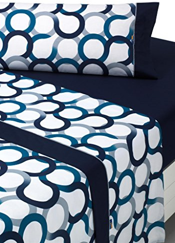 SABANALIA - Juego de sábanas Estampadas Aros | 3 Piezas | Funda de Almohada, Bajera Ajustable y sábana encimera | Cama 135 | Color Azul | (Disponible en Varios tamaños y Colores)