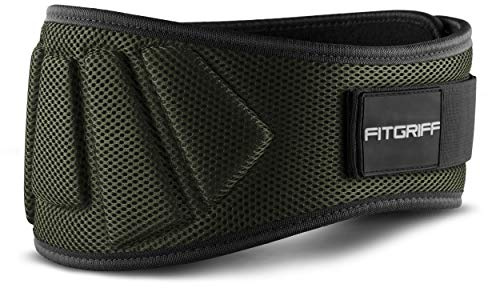 Fitgriff® Tyngdlyftbälte V1 för män och kvinnor – tyngdlyftbälte för gym, bodybuilding, vikt- och crossfitträning – ryggstödbälte Armégrönt 108cm - 118cm Circumference (XX-Large)