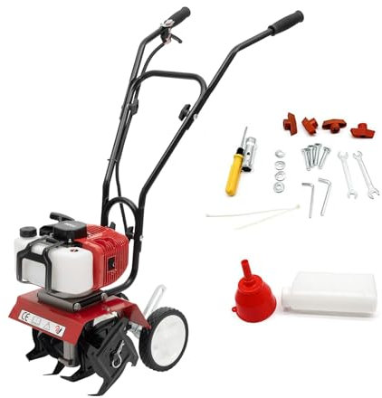 52cc Motobineuse à Essence Compact 2 Temps Motoculteur de Jardinage Cultivateur Thermique, 1.45KW/ 6500RPM
