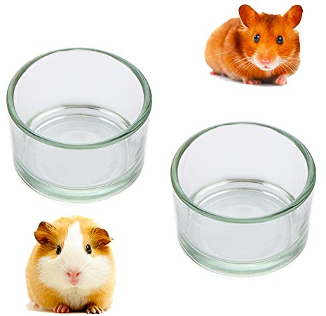 2 Pcs Hamster Food and Water Bowl Glass Anti-Turning Transparent Dish for Hamster and Other Small Pet