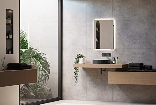 BERNSTEIN LED Einbau-Spiegelschrank UP7012 50 cm aus Aluminium mit dimmbarer LED-Beleuchtung, Sensorschalter, Doppelsteckdose und verspiegelten Türen zur Unterputzmontage