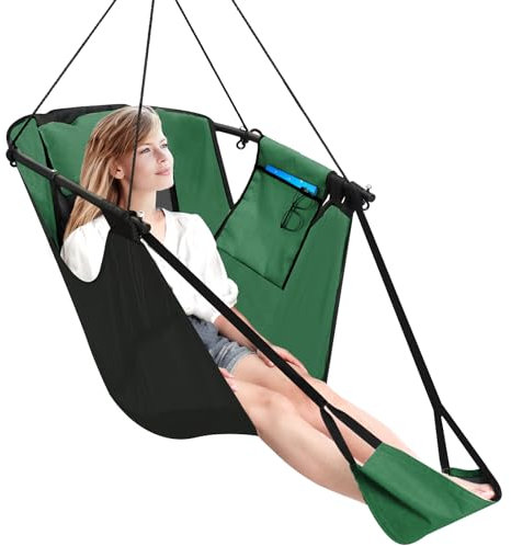 Chihee Hängesessel mit Fußstütze,U-förmige Metallrahmen Hängematte Stuhl,Langlebiges Oxford-Gewebe Teslin Schaukelstuhl mit Seitentaschen-Kopfkissen Karabiner Starke Unterstützung und Atmungsaktivität