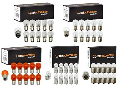 Tek Automotive Assorted 50 Pcs 12V Car Bulbs Set - R5W 207, P21/5W 380, P21W 382, W5W 501, PY21W 581 Car Light Bulb Kit