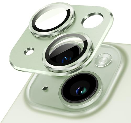 JETech Lente Fotocamera Protezione per iPhone 15 6,1 Pollici e iPhone 15 Plus 6,7 Pollici, Copertura Totale 9H Vetro Temperato Anello Cover, Piastra in Metallo Opaco, Pacco da 1 (Verde)