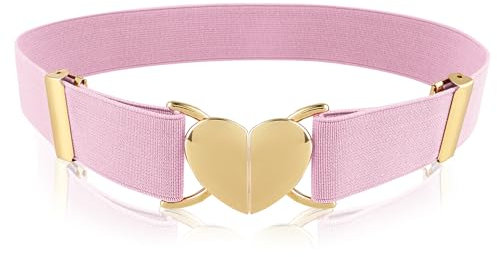 Andibro Elastische Gürtel für Mädchen, kindergürtel Verstellbarer Stretch Gürtel modischer Metall Herz Schnalle Bund für Kleider Jeans(Rosa)