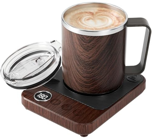 Felibeaco Coffee Mug Warmer & Mug Set for Desk, Smart Coffee Cup Warmer with 16oz Heated Mug, Cup Heater with Auto Shut Off for Office/Home, Coffee Gifts for Men&Women, for mom,Wood