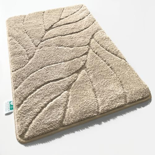 Floordirekt Badteppich - extra flauschig & schnelltrocknend - Badezimmerteppich mit rutschhemmender Rückseite - Badematte Duschvorleger (Maris) (Ivory, 40 x 60 cm)