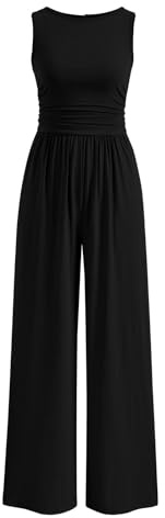 PRETTYGARDEN One Piece Jumpsuits for Women Dressy Casual Sleeveless Crewneck Wide Leg Rompers Jumpers 2026 Vacation Summer Outfits(Black, M)