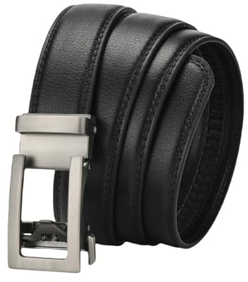 CMZYBBD Herrbälte äkta läder automatiskt spänne bälte för män - elegant avslappnat och formellt bälte för kostymer, jeans, byxor-svart-125 cm