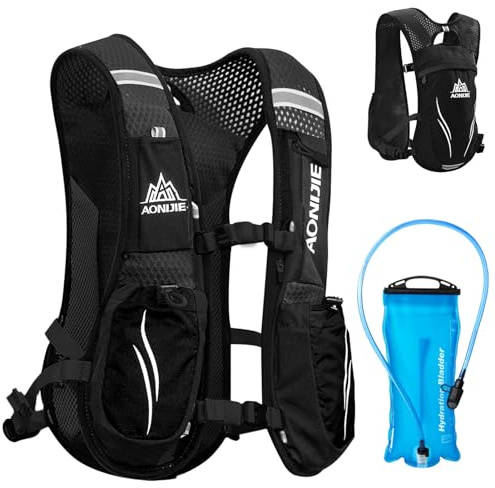 Azarxis Mochila de Hidratación Ligera 5.5L Chaleco de Hidratación Trail Running Hombre Mujer para Ciclismo Senderismo Escalada Correr (Negro - con una vejiga de Agua TPU (2L))