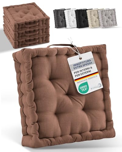 Beautissu Set di 4 cuscini da pavimento 50x50 cm - Cuscino materasso spesso 10cm - 100% cotone cuscino per sedia da interno e da esterno cuscino da pavimento con maniglia cuscino marrone - Mila