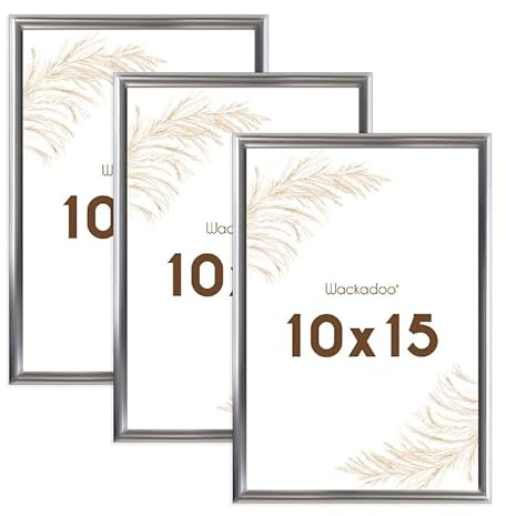 Wackadoo Bilderrahmen 10x15 Silber 3er Set Fotowand Fotorahmen aus leichtem Kunststoff mit Glas Picture frame Poster
