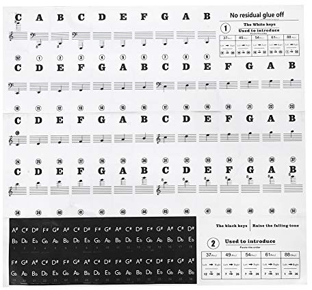 Mtlavishness piano klistermärken för barn nybörjare transparent hållbart lim med siffror och anteckningar lämpliga för alla pianotangentbord PVC svart vit storlek ca 227 x 246mm