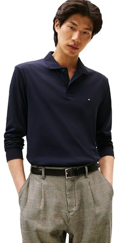 Tommy Hilfiger Men's Long Sleeve Casual Polo Shirts in Regular Fit with Liquid Cotton, Desert Sky, S