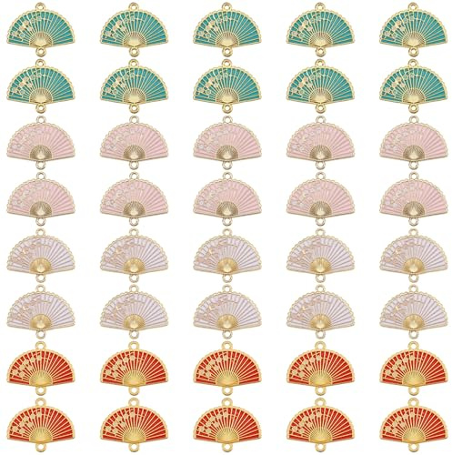CHGCRAFT 40 pièces 4 styles de breloques en forme d'éventail à double trou Breloques en alliage émaillé pour collier, bracelet, boucles d'oreilles, porte-clés, bricolage, fabrication de bijoux