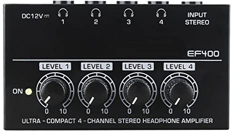 WKabnkn Amplificatore per cuffie 4 canali amplificatore stereo in metallo splitter auricolare con adattatore di alimentazione 6.5mm TRS cuffia