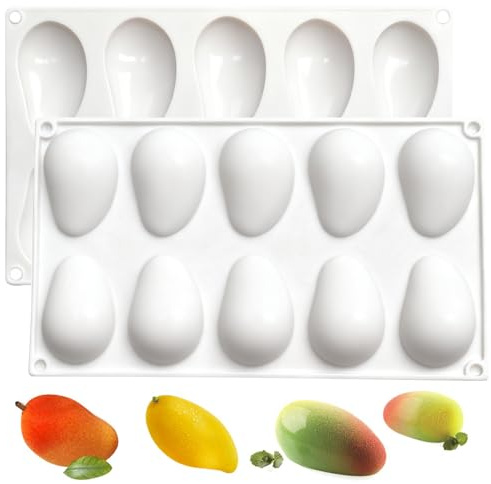 Molde de silicona de mango 3D para postres de silicona para hornear, gelatina, mousse, fondant, bombones, frutas y chocolate, molde de silicona reutilizable (29,7 x 17,4 x 2 cm, 10 huecos)