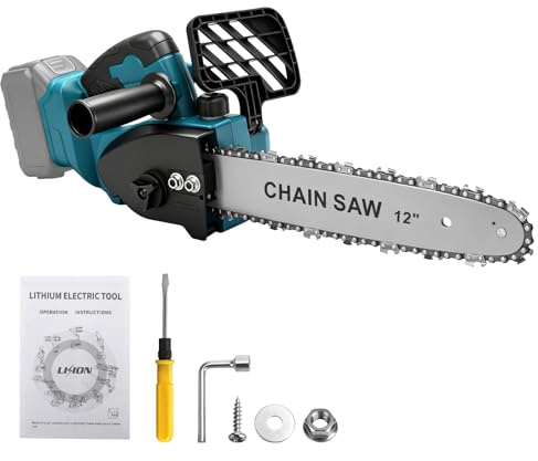 Scie à chaîne électrique sans fil, 12 pouces Électrique sans balais Compatible avec Makita 18V, Scie à chaîne à lubrification automatique pour sécateurs de jardin, coupe de bois (sans batterie)
