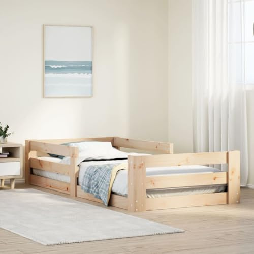 QJBSAVVA Lit en bois massif 70 x 140 cm en pin non traité, avec sommier à lattes, lit simple, rustique, 147 x 77 x 41,5 cm, sans matelas, pour chambre d'enfant et chambre d'amis