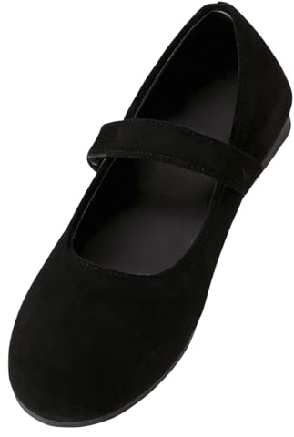 GLYGML Wide Toe Box Flat Shoes Women Mary Jane Flat Shoes Comofortable Ballet Flat with Adjustable Straps Slip on Washable Knit Casual Flats Dress for Women Dressy Black 8.5