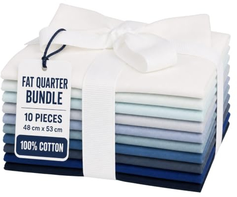 FROSHKAR 10 Pcs Fat Quarters Fabric Bundles - 48 x 53 cm (19 x 21 Inches) Each - Precut Quilting Cotton Squares Material for Sewing, Patchwork, Bags and DIY Crafts - (Mist Blue)