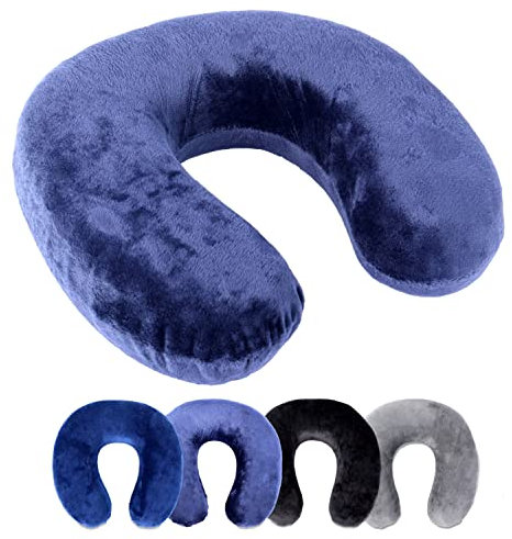 Schramm Rocco e.K. Nackenkissen 4 Farben wählbar Reisekissen Nackenhörnchen orthopädisches Nackenstützkissen Memory-Schaum Travel Neck Pillow, Farbe:dunkelblau