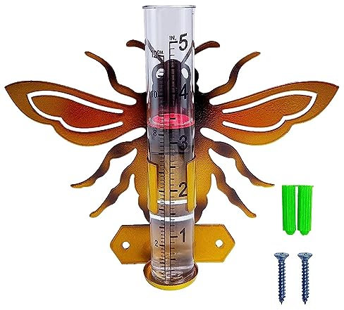 Fukamou Pluviomètre pour Jardin, Pluie Facile à Lire avec décoration Jardin en métal, Jauge Pluie décoration Patio impérial métrique pour pelouses Parcs patios Jardins Cours