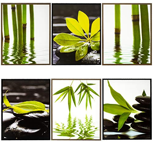 alles-meine.de GmbH Wandsticker Motivwahl Erwachsene & Kinder - 6 TLG. Set - Wellness SPA - Panorama - Bambus Blätter - selbstklebend + wiederverwendbar - Wandtattoo - Aufkle..