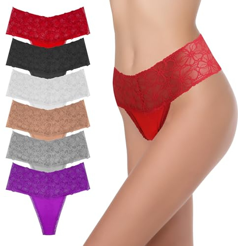 GAREDOB Culotte String Taille Haute pour Femme - Culotte Gainante en Coton et Dentelle - Tailles S à 4XL, X-Large