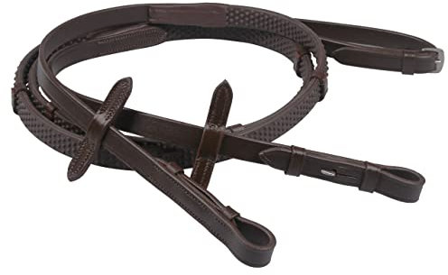 QHP Zügel rutschfeste Gummizügel Reitzügel mit Stegen und Blindschnallen (Full, BRAUN)
