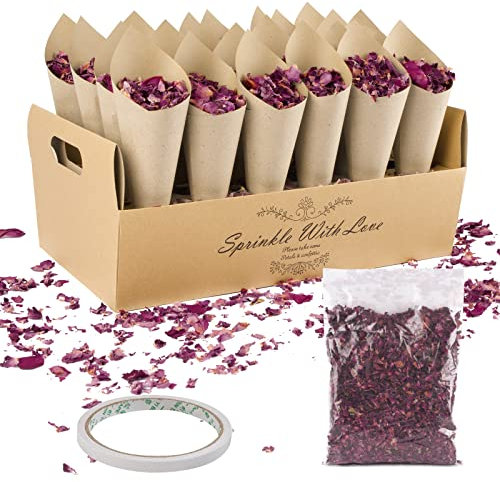 30 Stk Hochzeit Konfetti Kegel Konfetti-Kegelhalter+50g Getrocknete Blütenblätter,Vintage Kraftpapier Kegel für Konfetti Blütenblätter Hochzeit Party Dekoration