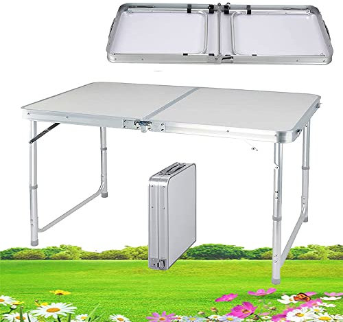 YouseaHome 4FT Heavy Duty Folding Table with Carrying Handle, for Outdoor Garden Picnic Cooking Beach Hiking Fishing with 3 Gear Adjustable Height 70cm/62cm/55cm
