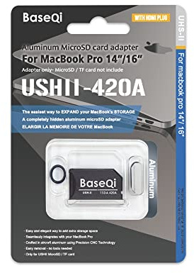 BASEQI UHS-II MicroSD-Adapter aus Aluminium für 2021 M1 MacBook Pro 14 und 16 Zoll (Adapter mit HDMI-Staubstecker, Silber)