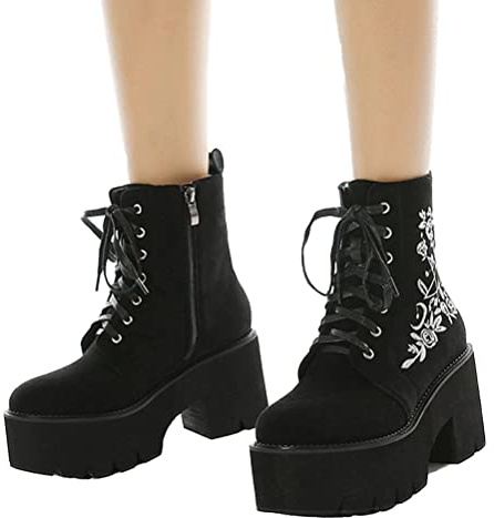 ticticlily Bottes Femmes Chunky Chaussures Hauts Talons Bloc Plateforme Gothique Chaussons Bottes d'hiver avec Fermeture Éclair B Noir 38 EU