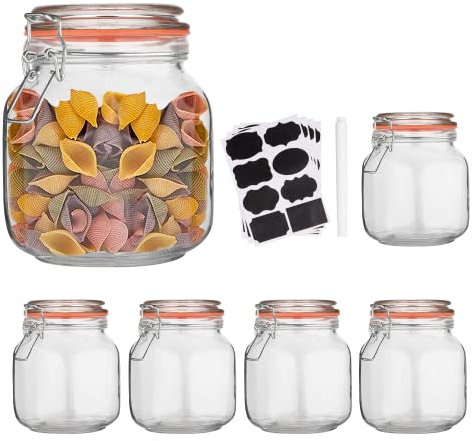 Encheng 32oz Glass Food Storage Jars with Airtight Clamp Lids,6 Pack
